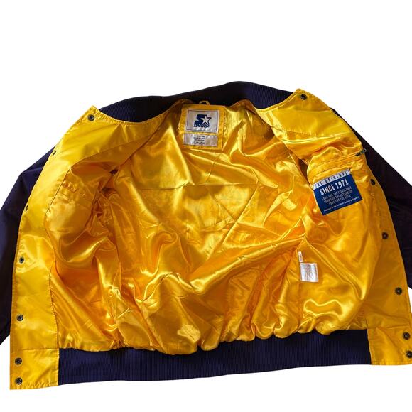 Starter LA Los Angeles Lakers Bomber Jacket Mens Size Small Yellow Satin Snap - Picture 7 of 14